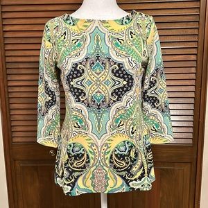 Charter Club 3/4 Sleeve Knit Paisley Print Stretch Summer Top Size SP